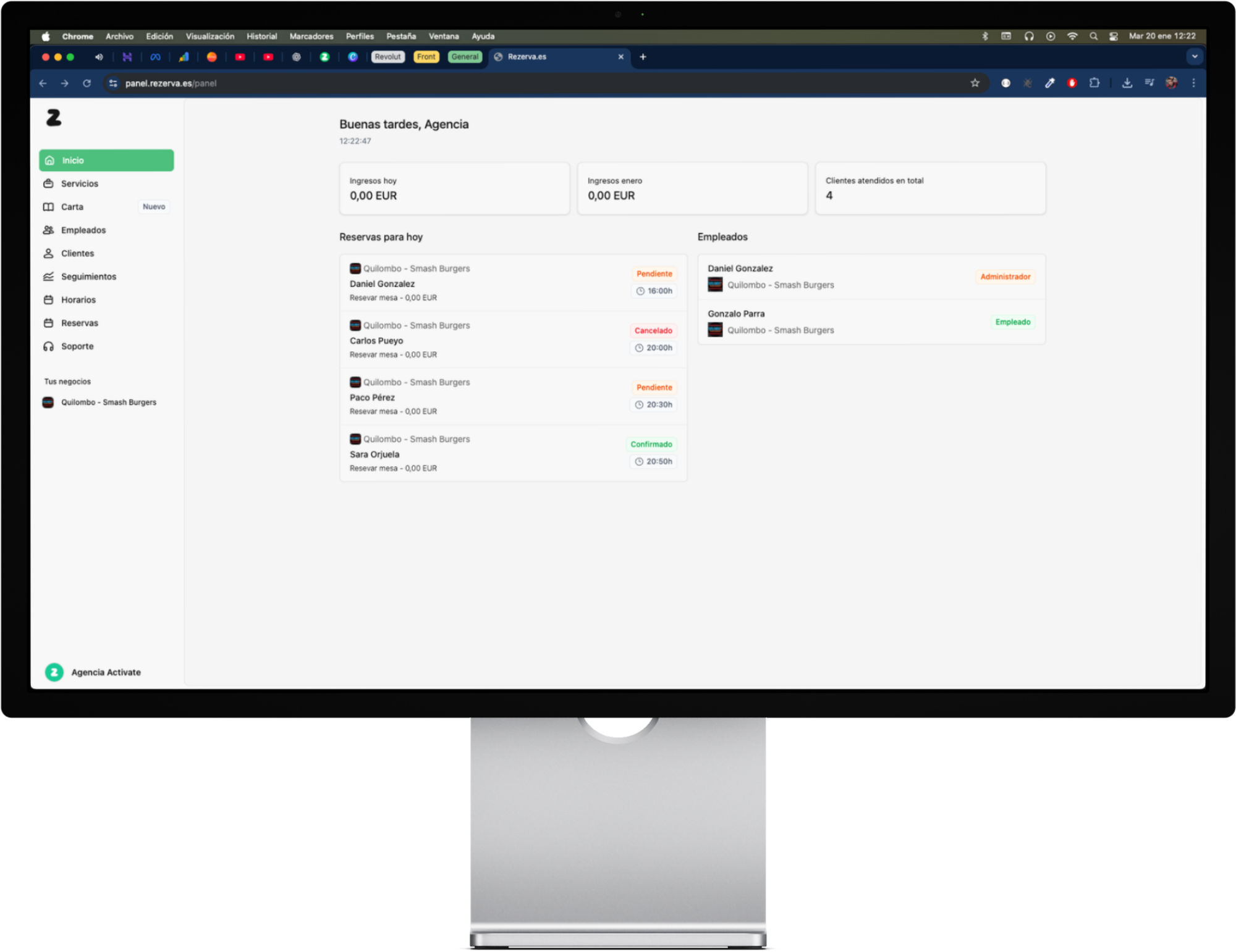 Control de horarios online en agenda inteligente Rezerva.es